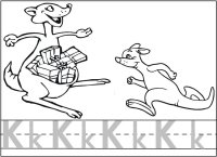 Kangaroo, letter Kk, writing and coloring page